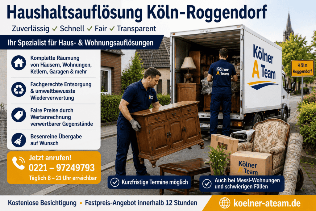 Professionelle Haushaltsauflösung in Köln-Roggendorf zum Festpreis.